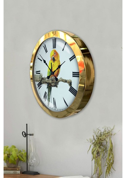Şık 36 cm Altın Renk Metal Kuş Temalı Duvar Saati fiyatları