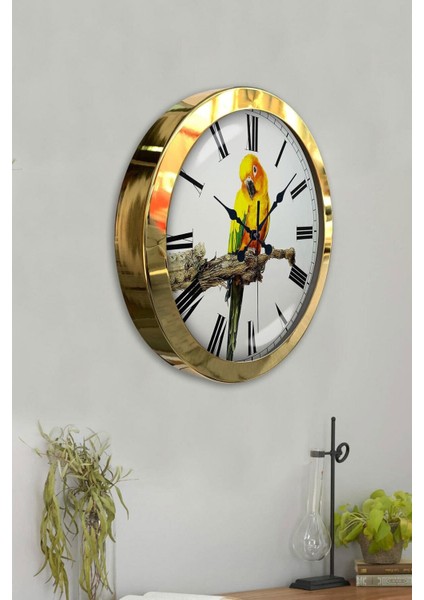 Şık 36 cm Altın Renk Metal Kuş Temalı Duvar Saati modelleri