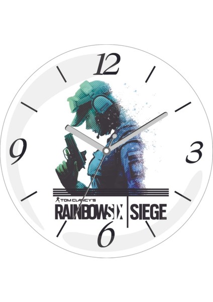 Siyah Renkli Rainbow Six Siege Ella Sessiz Bombeli Gerçek Cam Duvar Saati