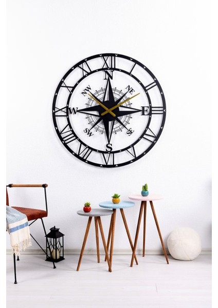 Şık Siyah Metal Duvar Saati, 100X100 Cm, 1,5 mm Kalınlık