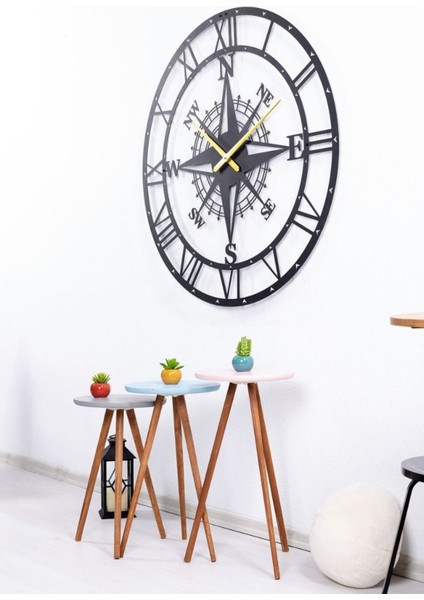 Şık Siyah Metal Duvar Saati, 100X100 Cm, 1,5 mm Kalınlık