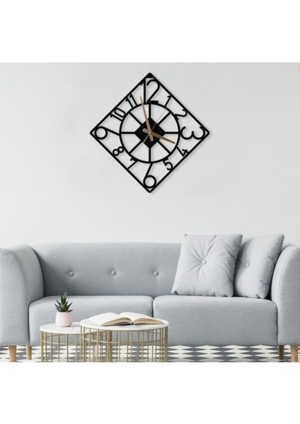 Şık Metal Duvar Saati Türkçe Rakamlar 63X63CM Siyah
