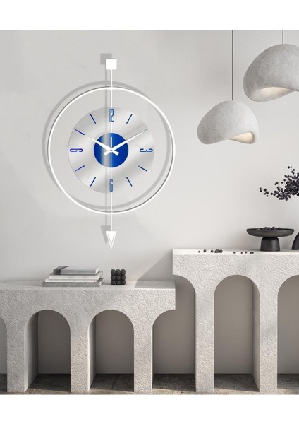 Şeffaf Iskandinav Tarzında 48X72 cm Sarkaçlı Duvar Saati Beyaz, Mavi