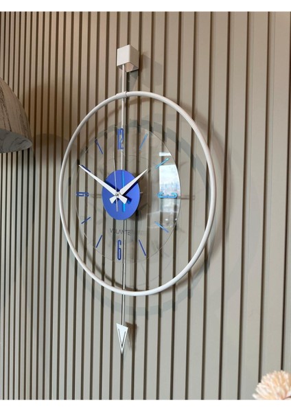 Şeffaf Iskandinav Tarzında 48X72 cm Sarkaçlı Duvar Saati Beyaz, Mavi