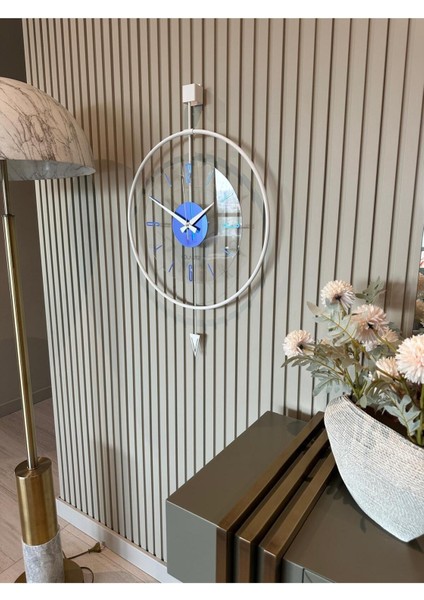 Şeffaf Iskandinav Tarzında 48X72 cm Sarkaçlı Duvar Saati Beyaz, Mavi
