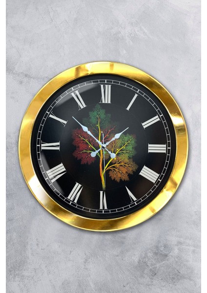 36 cm Gold Metal Ağaç Duvar Saati, Şık ve Modern Tasarım