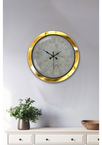 Altın Renkli 36 cm Metal Mutfak Duvar Saati, Şık ve Zarif Tasarım