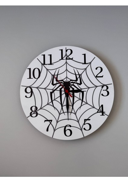 Ahşap Çocuk Odası Saat, Örümcek Ağı Temalı, Spiderman Baskılı, 30X30 cm