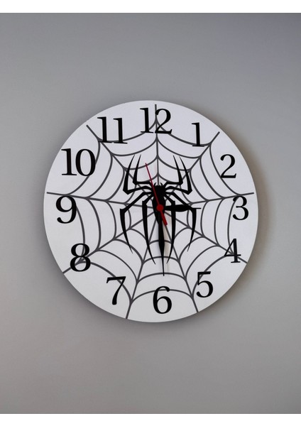 Ahşap Çocuk Odası Saat, Örümcek Ağı Temalı, Spiderman Baskılı, 30X30 cm