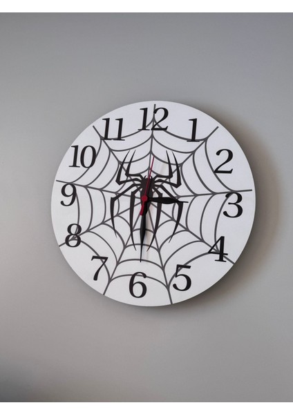 Ahşap Çocuk Odası Saat, Örümcek Ağı Temalı, Spiderman Baskılı, 30X30 cm