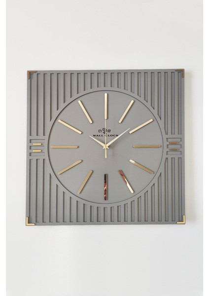 Kare Çizgi Desenli Ayna ve Saat Seti, Antrasit ve Gold, 50X50CM fiyatları