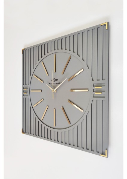 Kare Çizgi Desenli Ayna ve Saat Seti, Antrasit ve Gold, 50X50CM modelleri