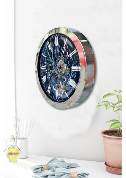 Şık 36 cm Krom Metal Tasarım Duvar Saati, Modern ve Zarif Dekorasyon Ürünü modelleri