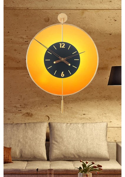40 cm Altın Renkli Kablosuz LED Sarkaçlı Modern Metal Duvar Saati