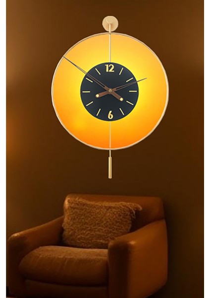 40 cm Altın Renkli Kablosuz LED Sarkaçlı Modern Metal Duvar Saati fiyatları