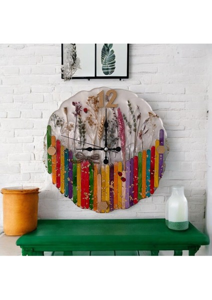 Renkli Çiçekler Temalı Duvar Saati, 30 cm Çap, Şık ve Modern Tasarım fiyatları