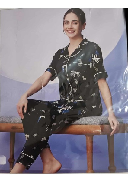Kadın Büyük Beden Gömlek Yaka Pamuklu Likralı Kısa Kol Pijama Takımı 1138 - 1 Adet