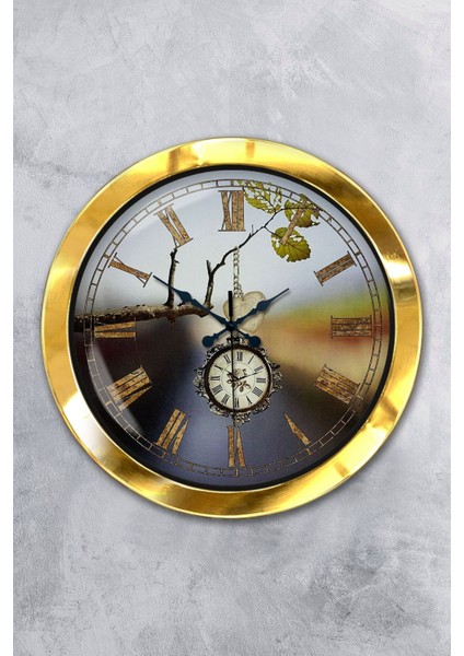 Şık 36 cm Altın Tonlu Metal Duvar Saati, Dekoratif ve Kullanışlı Tasarım