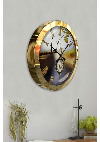 Şık 36 cm Altın Tonlu Metal Duvar Saati, Dekoratif ve Kullanışlı Tasarım fırsatları