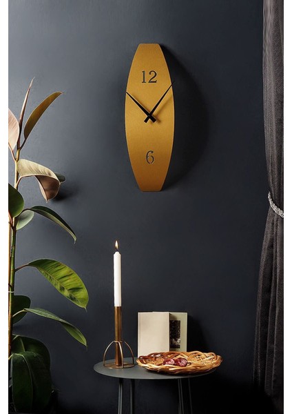 Modern Sessiz Metal Duvar Saati, Altın Renk, 58X20 Cm, Ev ve Ofis Dekoru