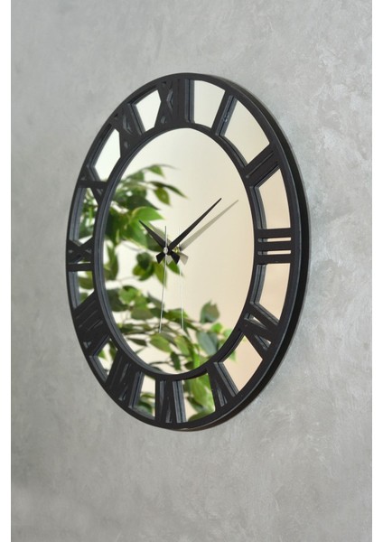 Modern 46 cm Ayna ve Ahşap Rakamlı Dekoratif Duvar Saati Siyah fiyatları