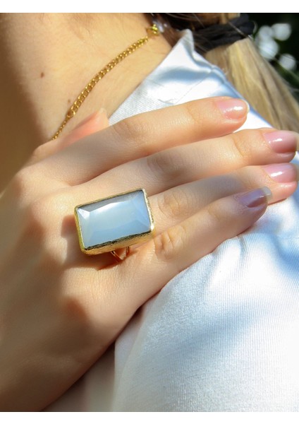 Kedi Gözü Cam Kadın Ayarlanabilir Altın Kaplama Yüzük Beyaz EUY69B fiyatları