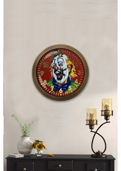 Eskitme Metal Palyaço Duvar Saati 36 Cm, Şık ve Benzersiz Dekoratif Aksesuar
