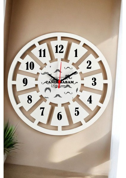 Bıyık Desenli Duvar Saati, 40CM, Beyaz, Şık ve Modern Tasarım