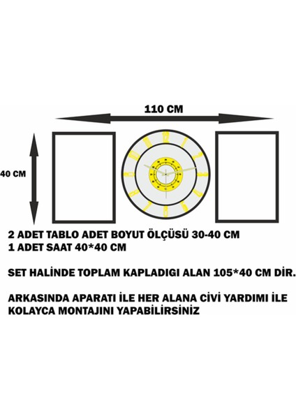 Aynalı 2'li Elif-Vav Tablo ve Saat Seti, Şık ve Modern Dekor Seçeneği fiyatları