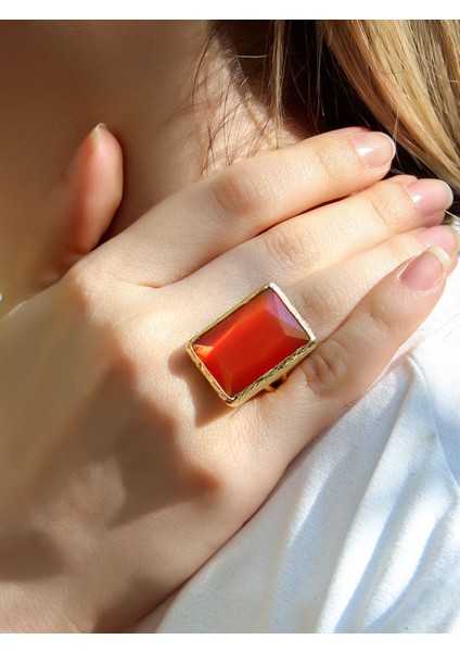 Kedi Gözü Cam Kadın Ayarlanabilir Altın Kaplama Yüzük Kırmızı EUY69K fiyatları