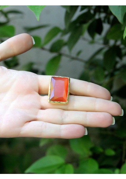 Kedi Gözü Cam Kadın Ayarlanabilir Altın Kaplama Yüzük Kırmızı EUY69K modelleri