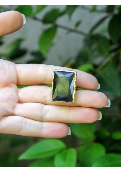 Kedi Gözü Cam Kadın Ayarlanabilir Altın Kaplama Yüzük Siyah EUY69S modelleri