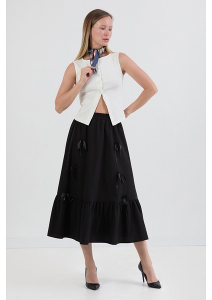 Beli Lastikli Kurdeleli Etek