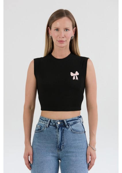 Kurdele Nakışlı Fitilli Crop Body