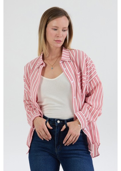 Çizgili Body Detaylı Oversize Gömlek