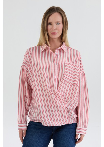 Çizgili Body Detaylı Oversize Gömlek