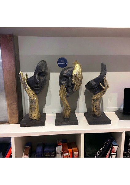 El Detaylı Modern Altın Renk Dekoratif Biblo Seti, Polyester, 3'lü fiyatları