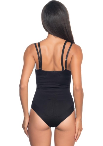 Modlive Siyah Mı Emay 2073 Göğüsü Açık Desenli Body Korse modelleri