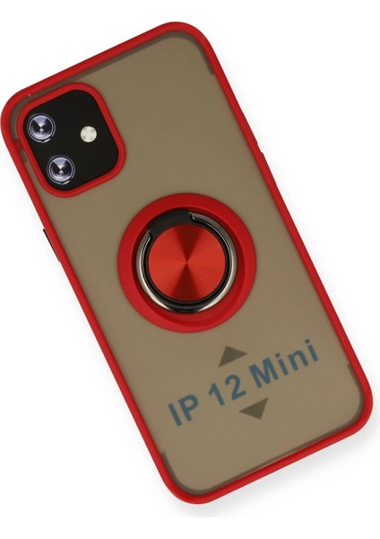 Iphone 12 Mini Kılıf Montreal Yüzüklü Silikon Kapak - Kırmızı Drstr