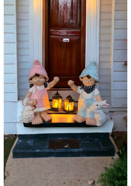 Pembe Fenerli Bahçe ve Ev Dekoratif Heykel Biblosu