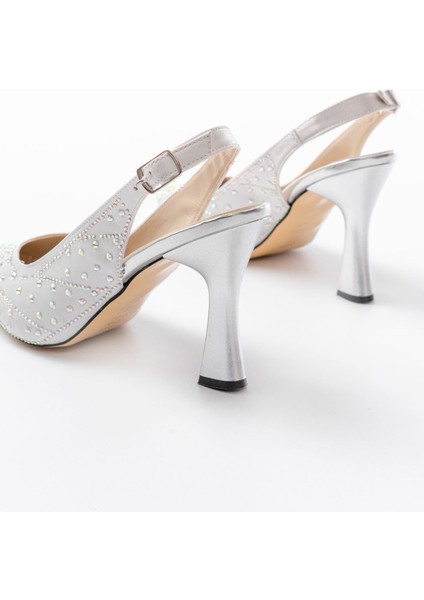 S-601 Gümüş Arkası Açık Taş Aksesuarlı Günlük Kadın Sandalet indirimleri