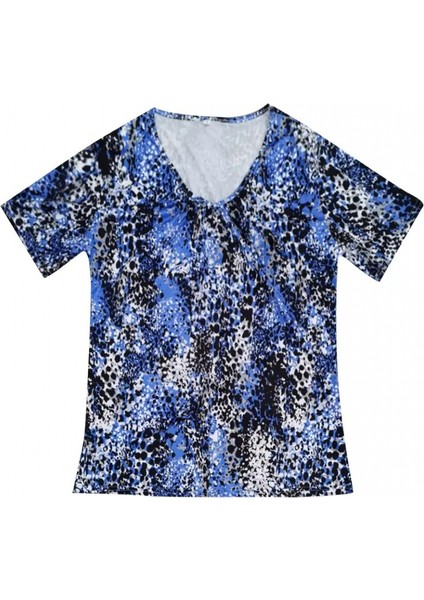 Kadın V Yaka Renkli Leopar Desen Büzgü Detay Süprem Bluz fiyatları