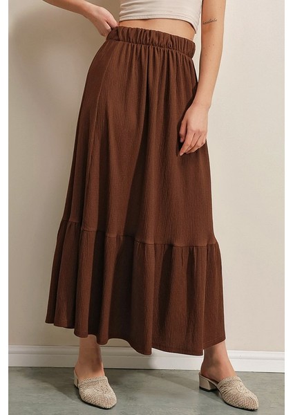1886 Uzun Örme Etek - Kahverengi