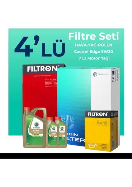 Mercedes C220 Dizel Filtre Bakım Seti Castrol Motor Yağlı (2008-2014) 4 Lü