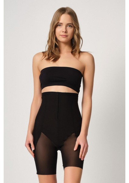 Modlive Siyah Mı Emay 2928 Ön Agraflı Tül Paçalı Lazer Korse