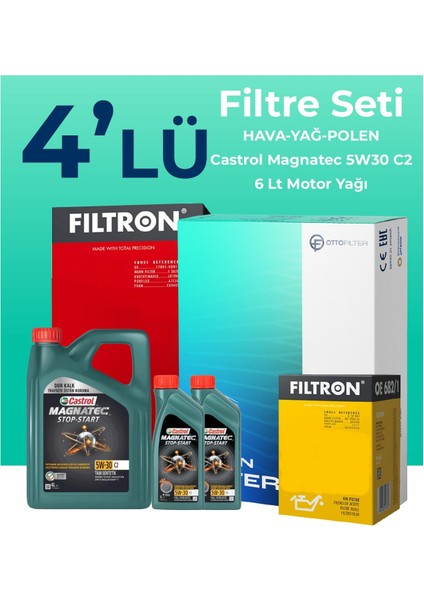 Mercedes B200 Benzin Filtre Bakım Seti Castrol Motor Yağlı (2012-2018) 4 Lü