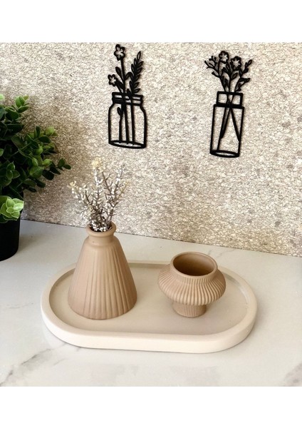 Bej Tepsi, Mocha Mini Vazo ve Tealight Seti, Şık ve Zarif Ev Dekoru.