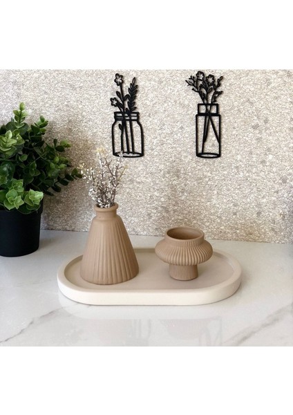 Bej Tepsi, Mocha Mini Vazo ve Tealight Seti, Şık ve Zarif Ev Dekoru. fiyatları