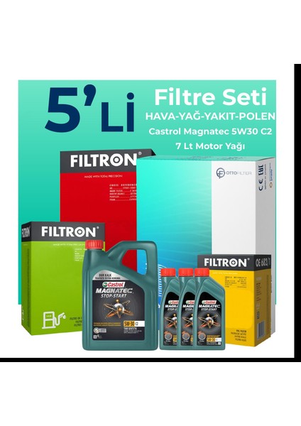 Kia Sorento 2.2 Dizel Filtre Bakım Seti Castrol Motor Yağlı (2010-2012) 5 Li