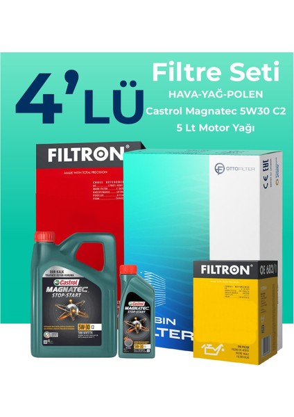 Kia Cerato 1.6 Dizel Filtre Bakım Seti Castrol Motor Yağlı (2016-2019) 4 Lü